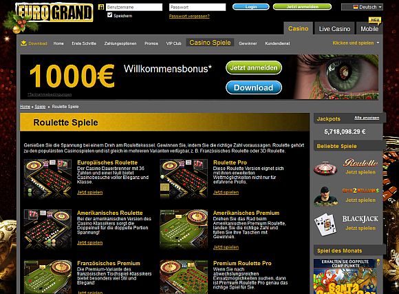 Roulette spielen bei Eurogrand